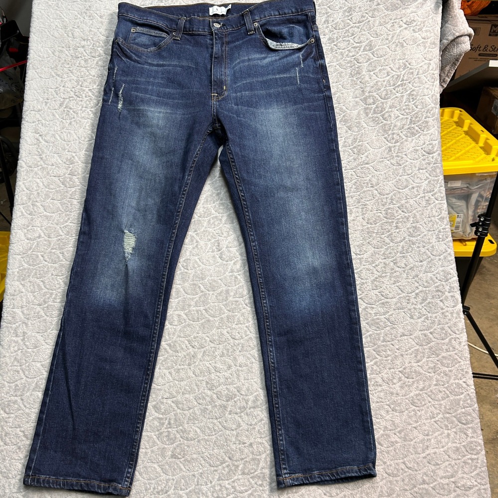 True Craft Slim Fit Dark Wash Distressed Denim Jeans Mens Size 36x30